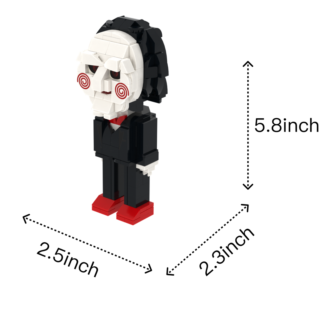 Spiral-Cheek Puppet custom brick figure, size guide