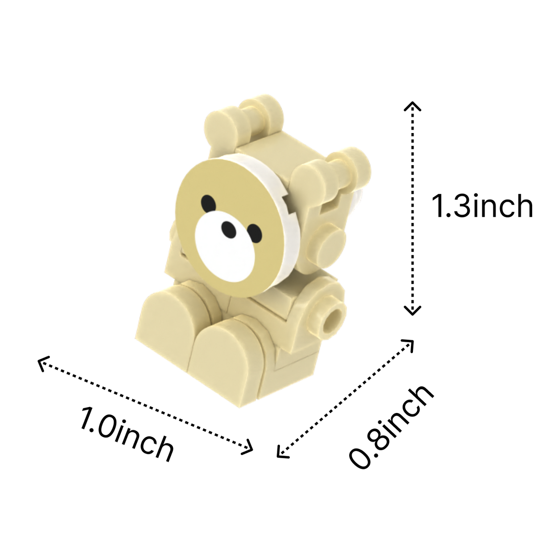 Tan Bear brick figure accessory, size guide