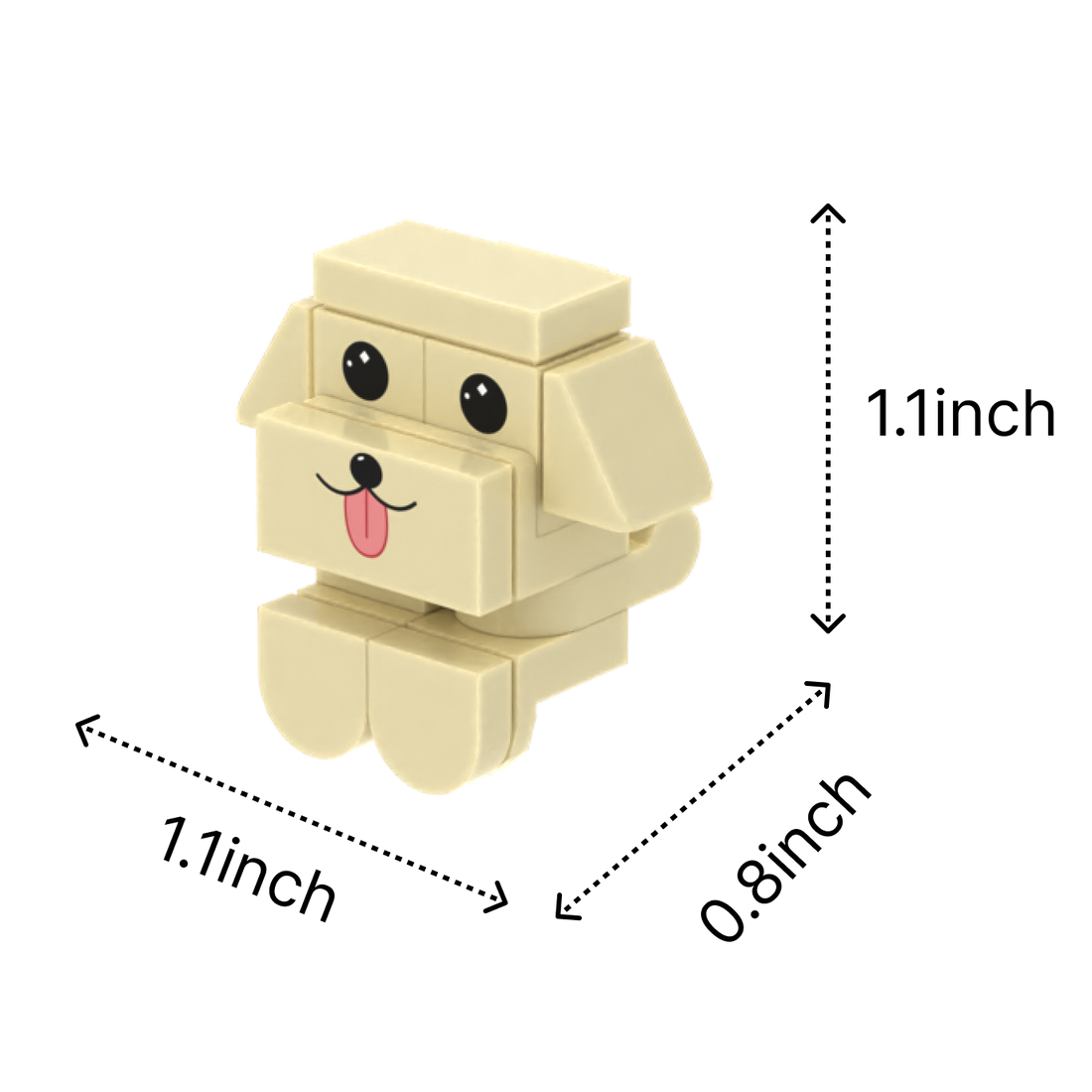 Tan Tongue-Out Dog brick figure accessory, size guide