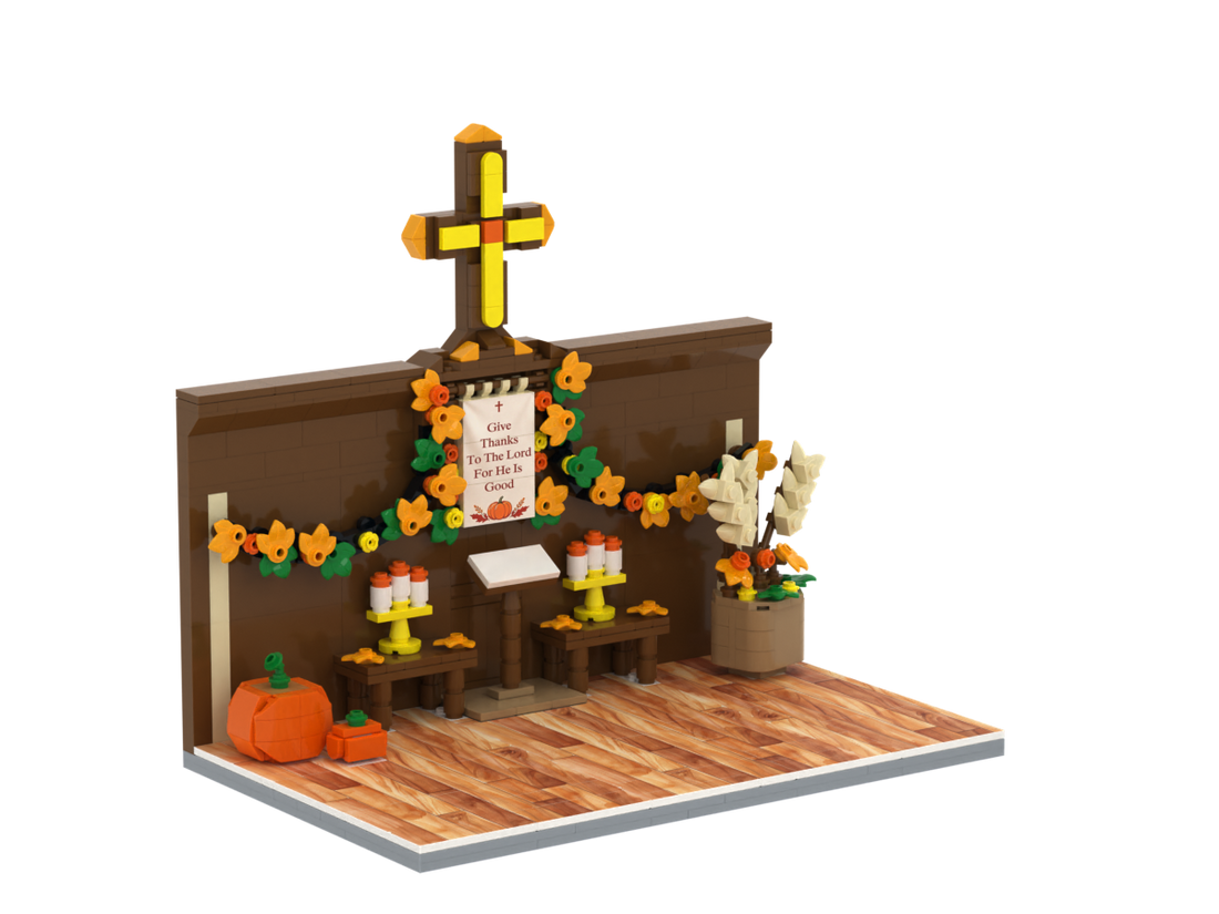 Thanksgiving · Faith in God brick scene, left view