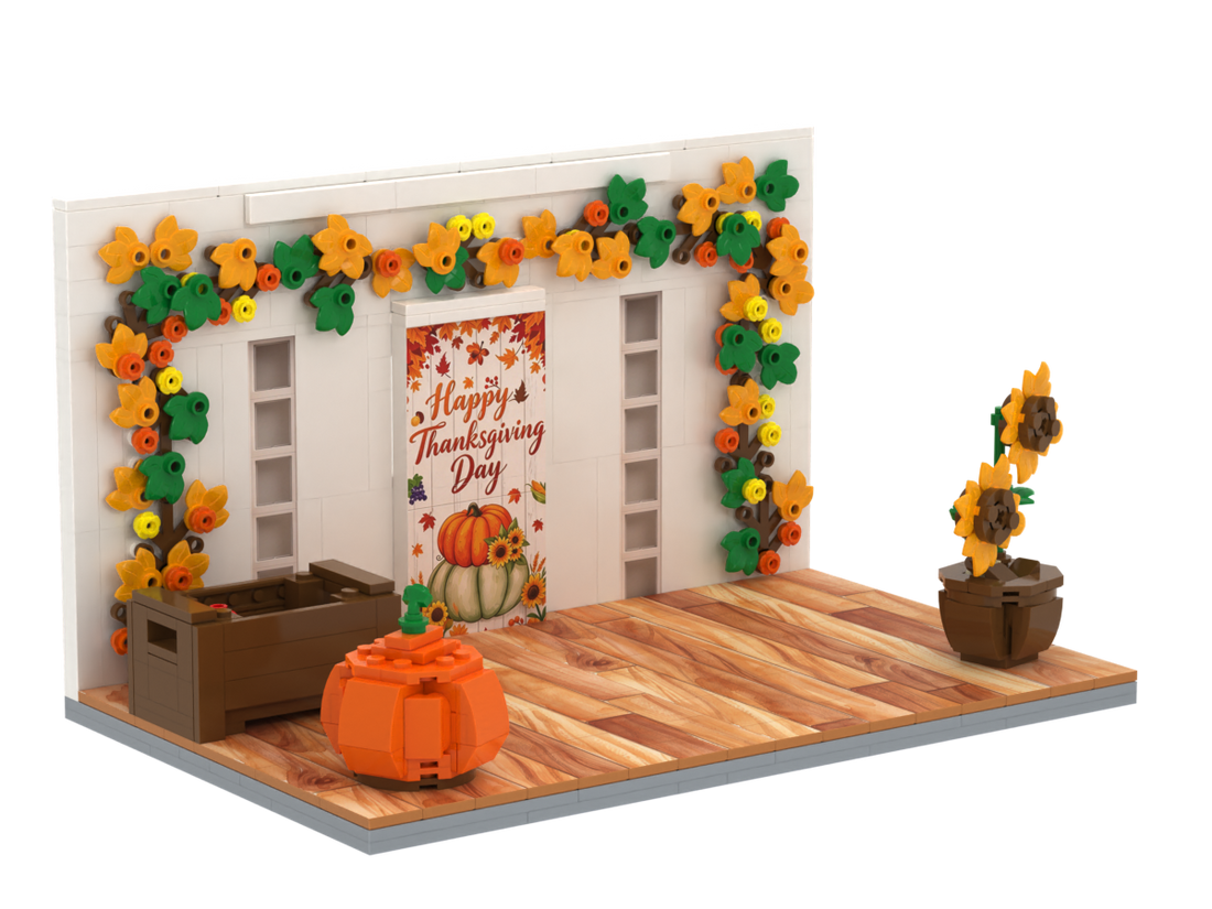 Thanksgiving · Harvest Hearts brick scene, left view
