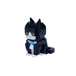 Tuxedo Cat Design 2 cat brick figure, right-side view
