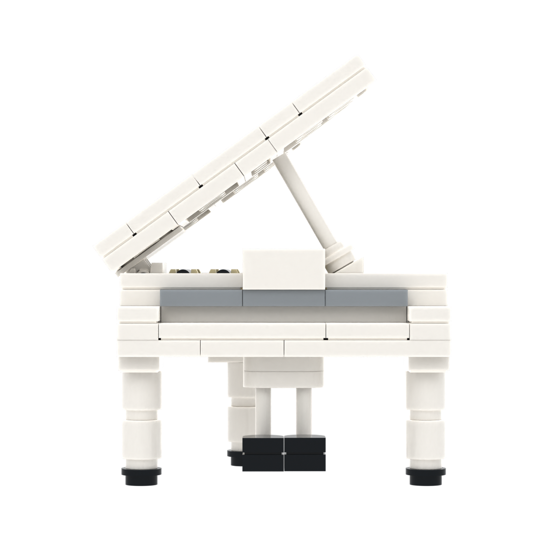 White Grand Piano brick scene accessory, left-side view