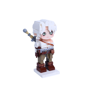 White-Haired Swordsman custom brick figure, left-side view