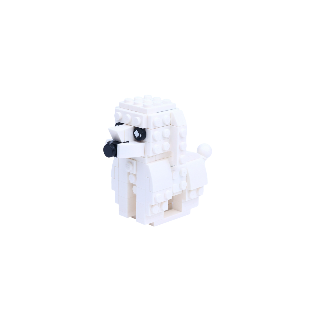 White Poodle dog brick figure, right-side view