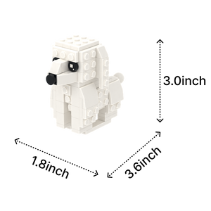 White Poodle dog brick figure, size guide