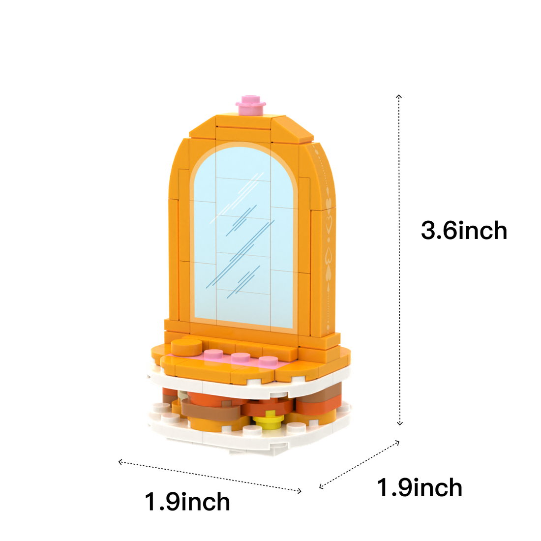 Yellow Arched Dressing Table brick scene accessory, size guide