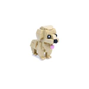 Yellow Labrador dog brick figure, left-side view