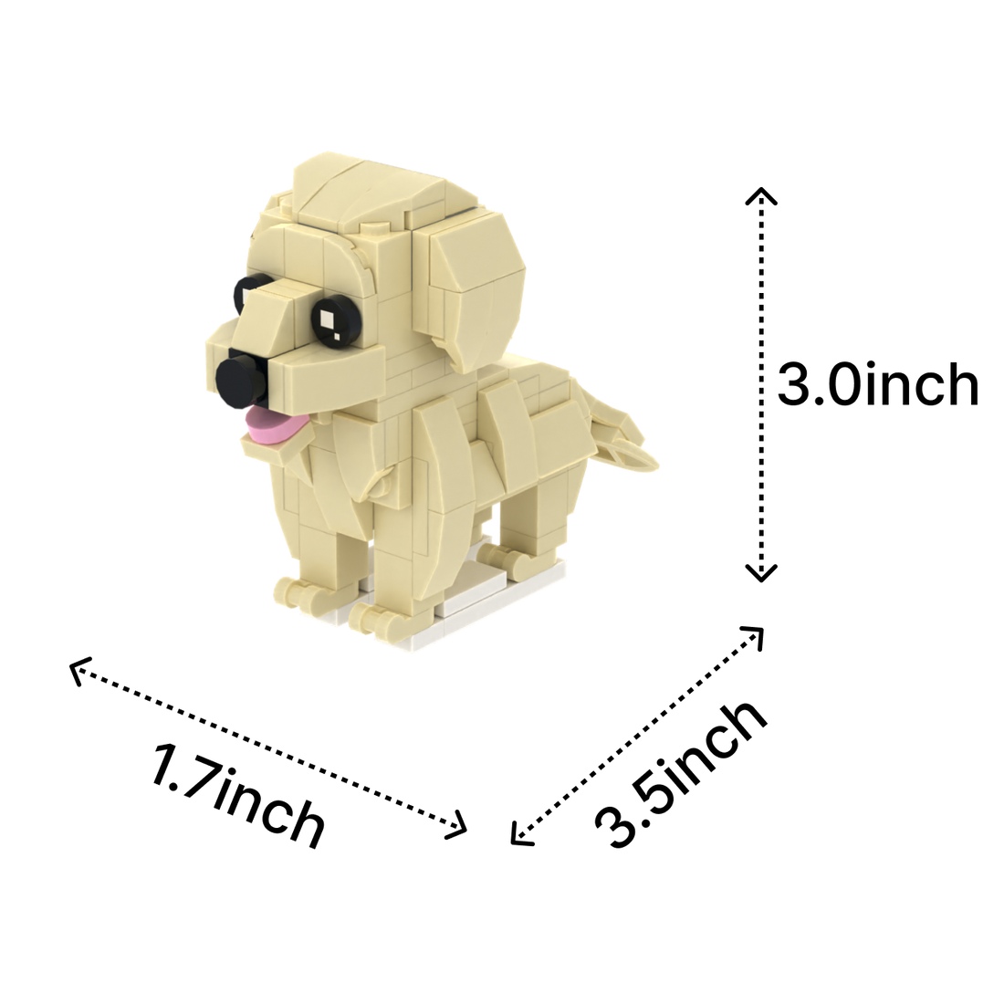 Yellow Labrador dog brick figure, size guide
