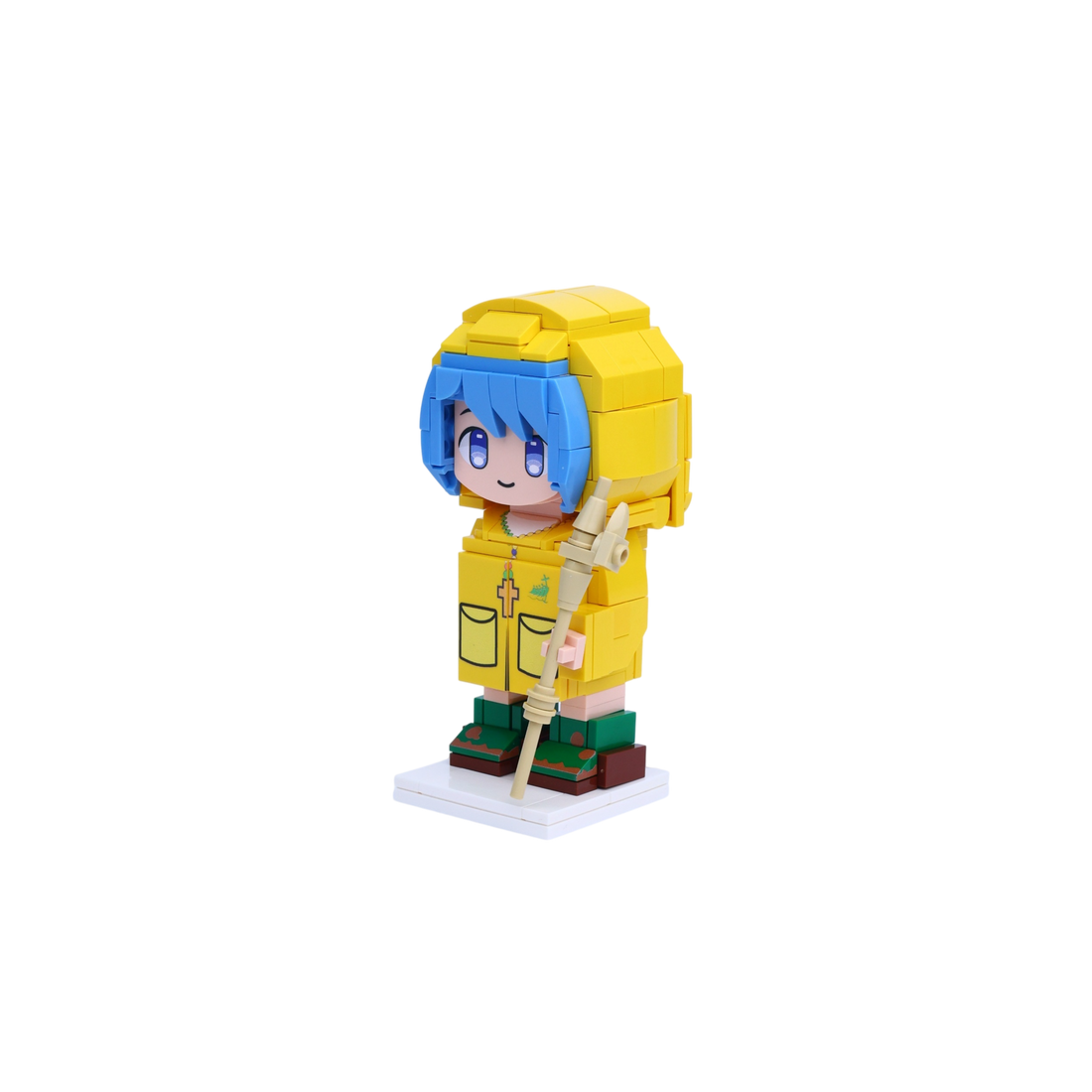 Yellow Raincoat Explorer custom brick figure, right-side view