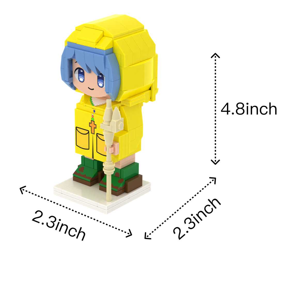 Yellow Raincoat Explorer custom brick figure, size guide